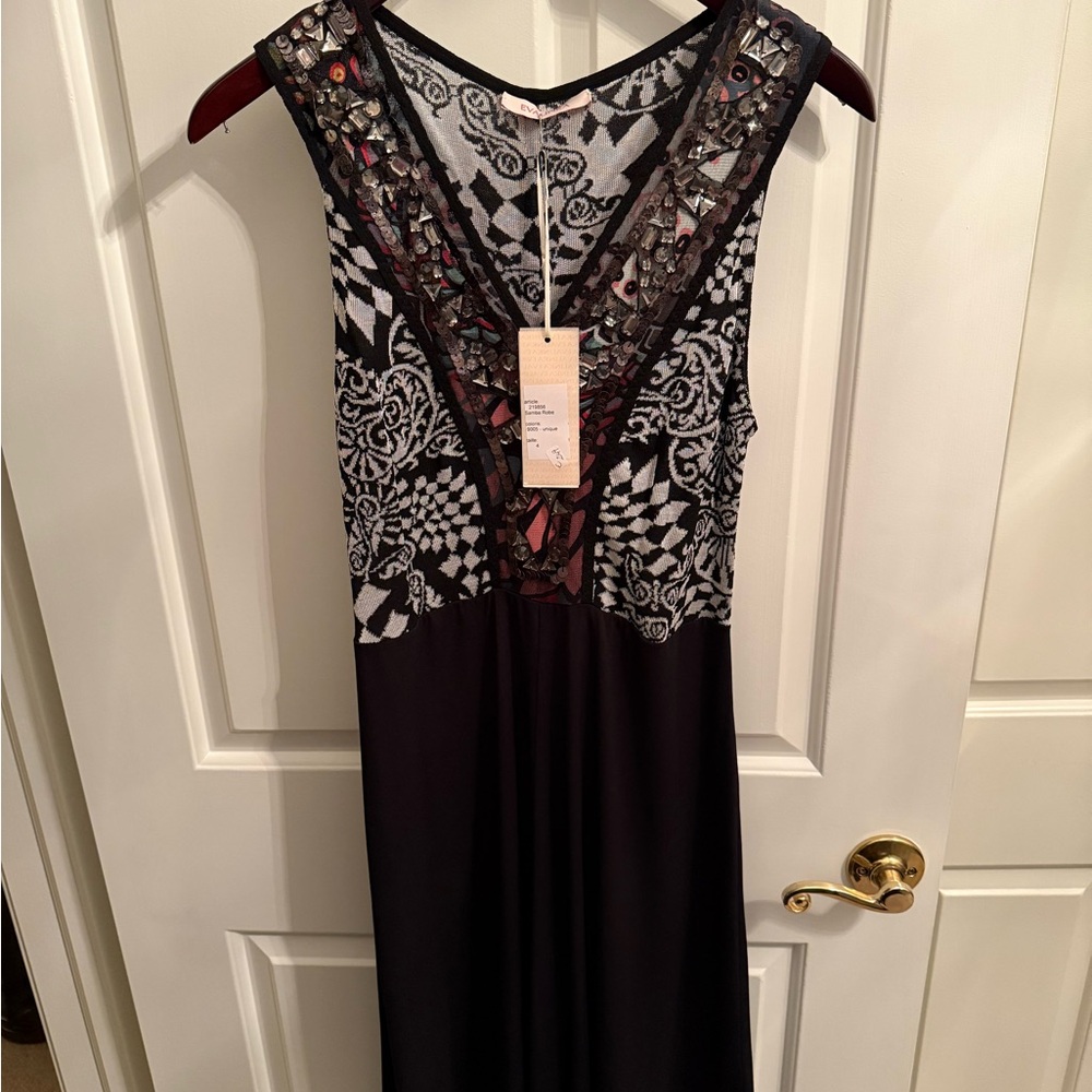 Beaded Black and White Patterned Dress